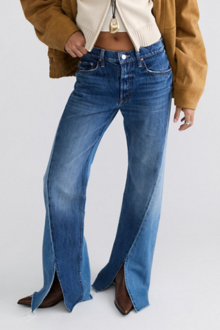 MOTHER The Bookie Slit Twist Heel Fray Jeans by Free People