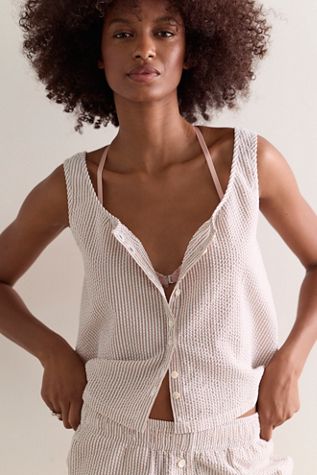 Nudea Cotton Seersucker Button-Down Tank