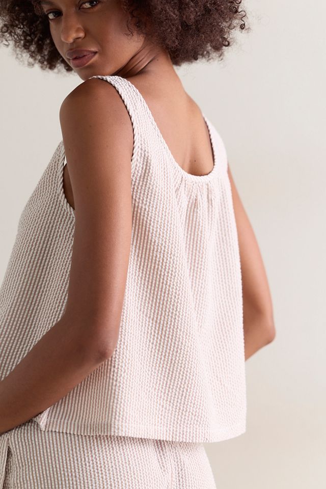 Nudea Cotton Seersucker Button-Down Tank #1