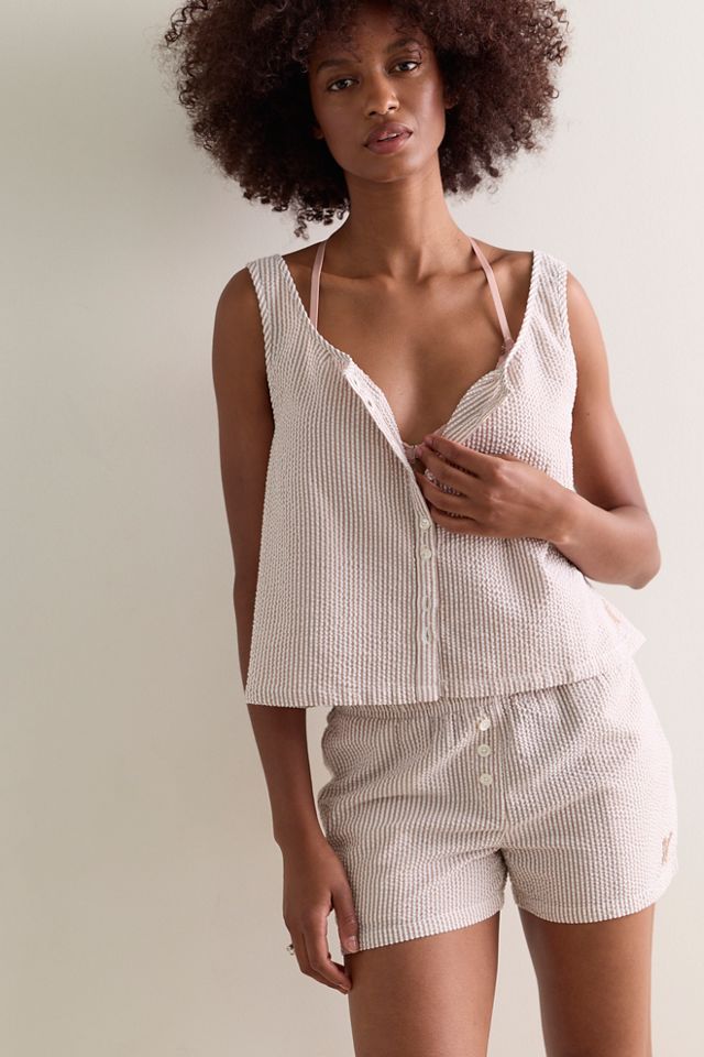 Nudea Cotton Seersucker Button-Down Tank #3