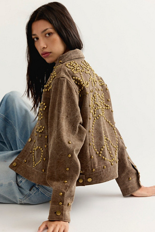 Denim And Bone Brass Hearts Studded Canvas Jacket