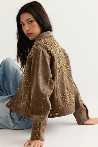 Denim And Bone Brass Hearts Studded Canvas Jacket
