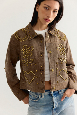Женская куртка Denim And Bone Brass Hearts Studded Canvas, цвет: Коричневый — фото 3