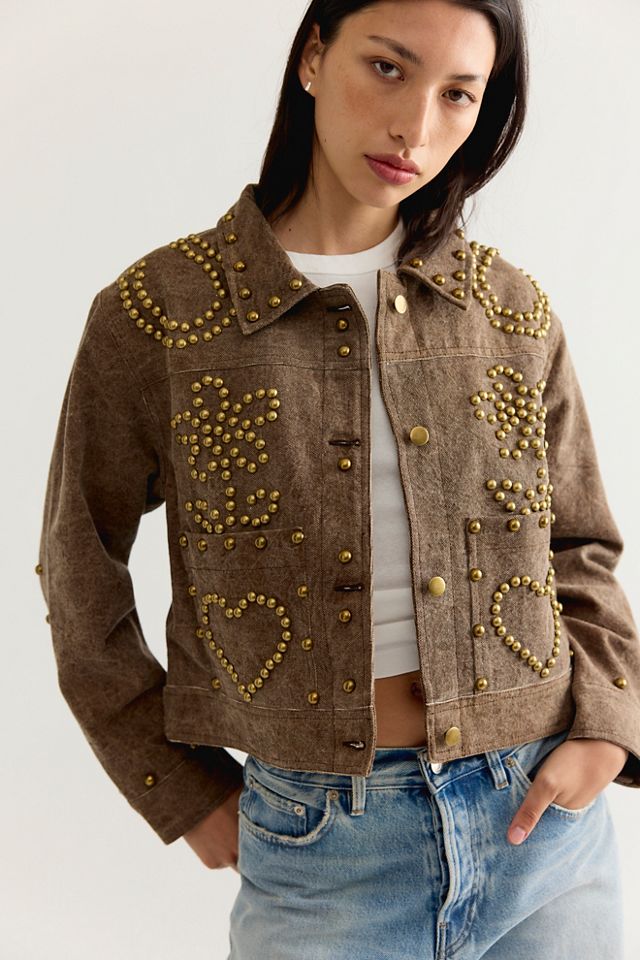 Denim And Bone Brass Hearts Studded Canvas Jacket #2