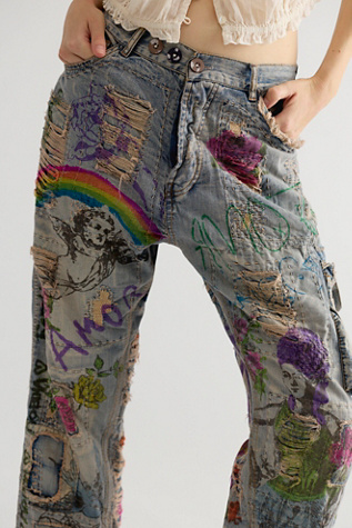 Magnolia Pearl Rainbow Low-Rise Jeans at Free People in Medium Wash