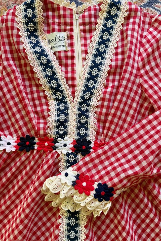 1970s Boho Red Gingham Eloise Curtis Hankerchief Floral Midi Dress Selected by Two Vintage Twins #3