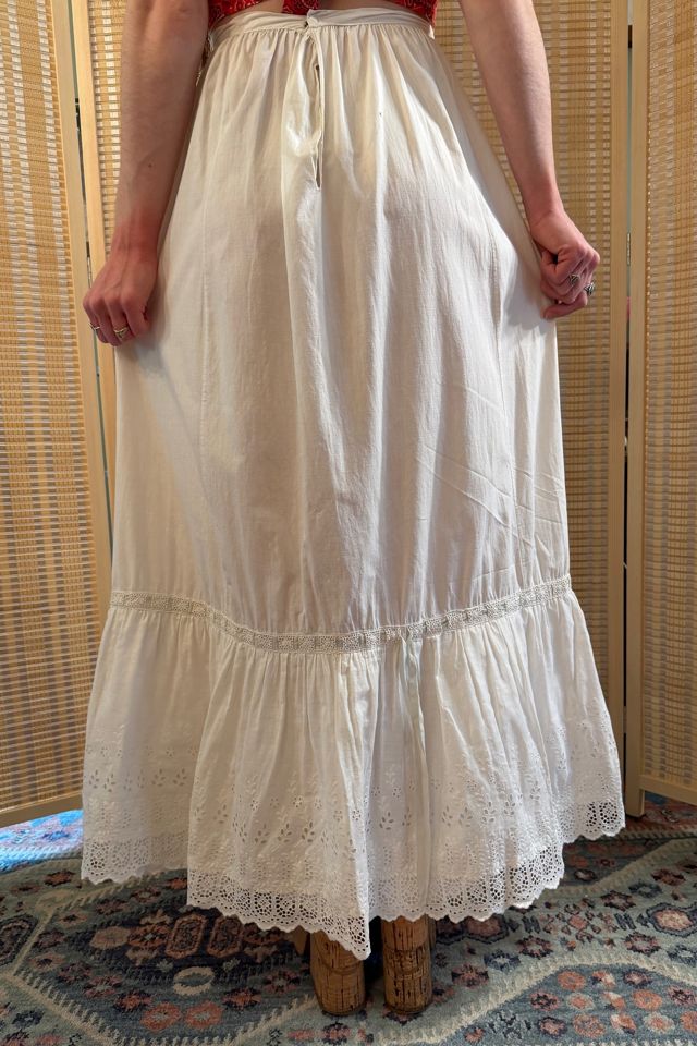 Antique White Cotton Eyelet Maxi Skirt Selected by Two Vintage Twins #1