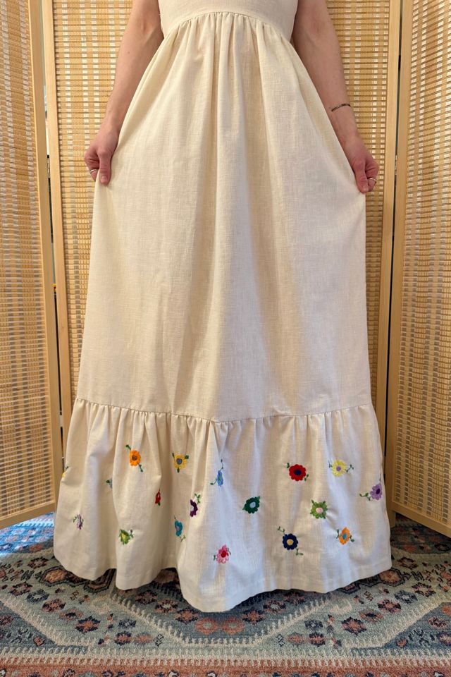 1970s Cream Embroidered Floral Sundress Selected by Two Vintage Twins #2