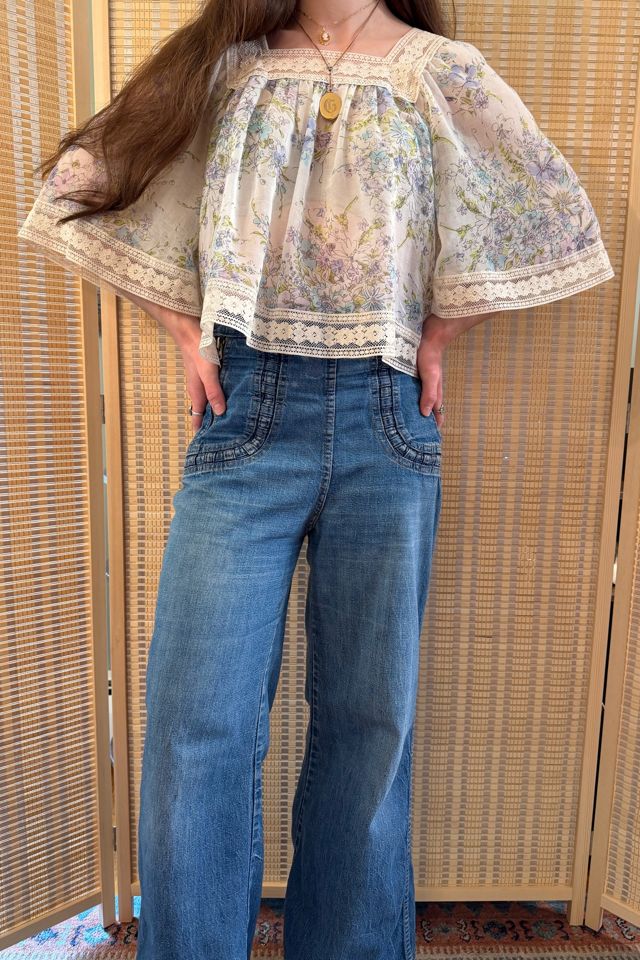 1970s Boho Lace Bell Sleeve Floral Blouse Selected by Two Vintage Twins #1