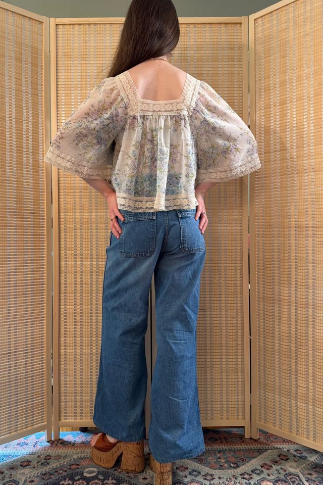 1970s Boho Lace Bell Sleeve Floral Blouse Selected by Two Vintage Twins #2