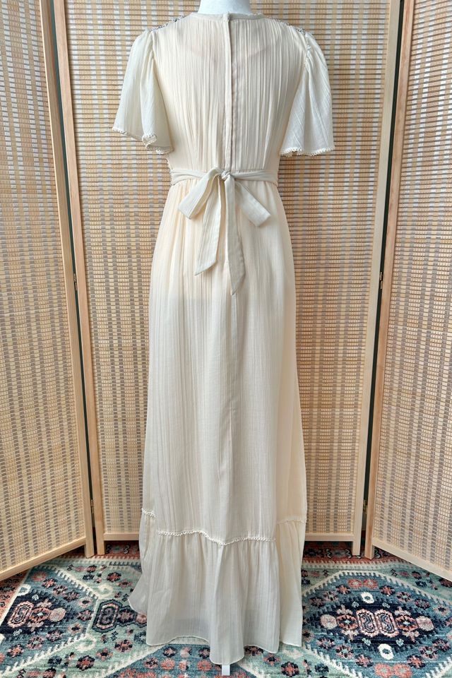 boho cream lace dress Bohemian Cream Wedding Dress/Boho Lace Trim cotton Maxi Dress,Gown Dress,Maternity for Photoshoot Dress,Deep V Neck Wedding Dress.Vacation