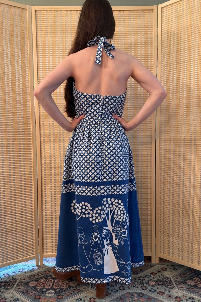 1970s Blue and White Bird Novelty Print Halter Dress Selected by Two Vintage Twins #2