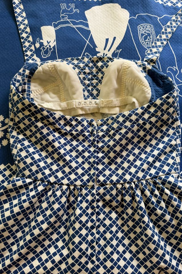 1970s Blue and White Bird Novelty Print Halter Dress Selected by Two Vintage Twins #3