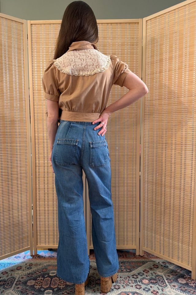 1970s Western Tan Lace Button Up Blouse Selected by Two Vintage Twins #3