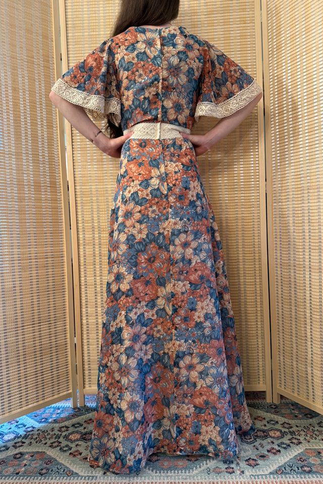 1970s Lace Floral Flutter Sleeve Empire Waist Maxi Dress Selected by Two Vintage Twins #2