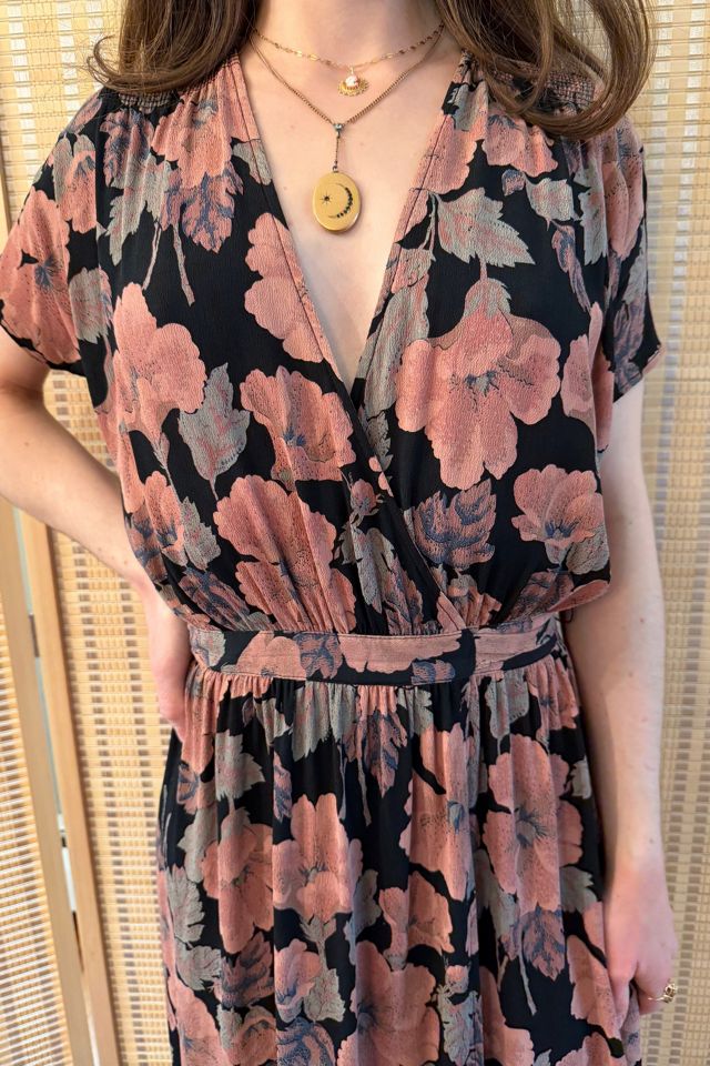 1970s Young Edwardian Black Floral Wrap Dress Selected by Two Vintage Twins #1
