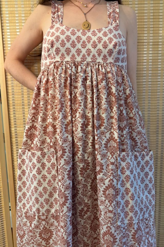 1970s Boho Terracotta Printed Floral Cotton Maxi Dress Selected by Two Vintage Twins #1