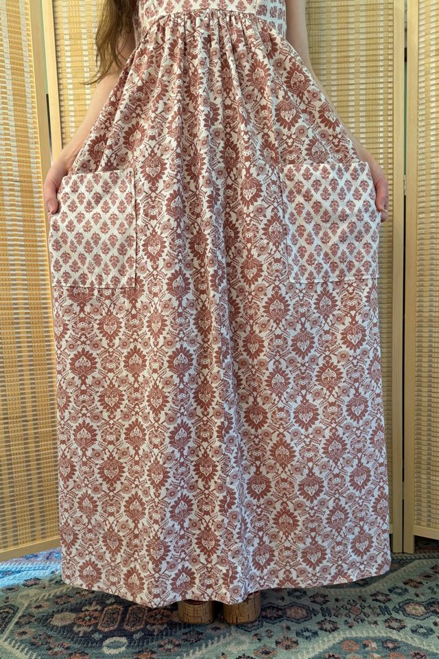 1970s Boho Terracotta Printed Floral Cotton Maxi Dress Selected by Two Vintage Twins #2