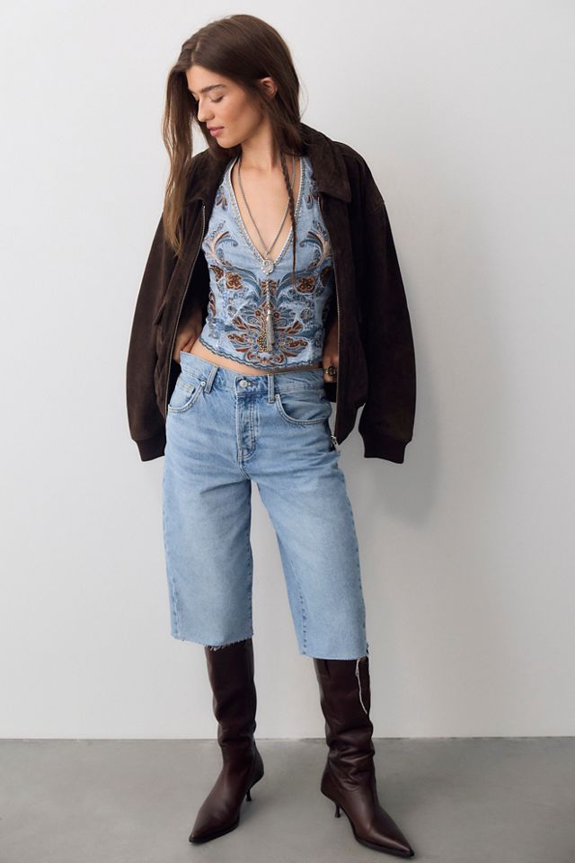 Dolly Embellished Denim Halter Top #2