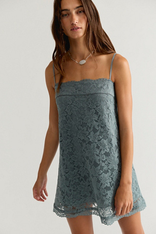 Женское платье Free People Lace Take Me With You Mini, цвет: Бирюзовый — фото 3