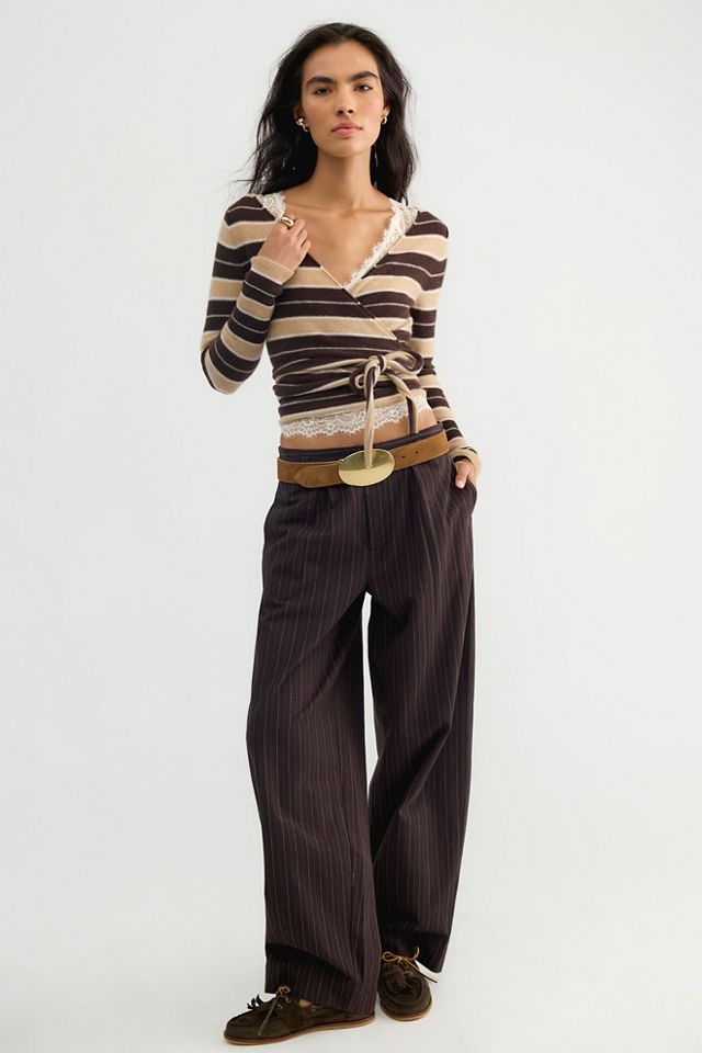 Cashmere Striped Reversible Wrap V-Neck Sweater #6