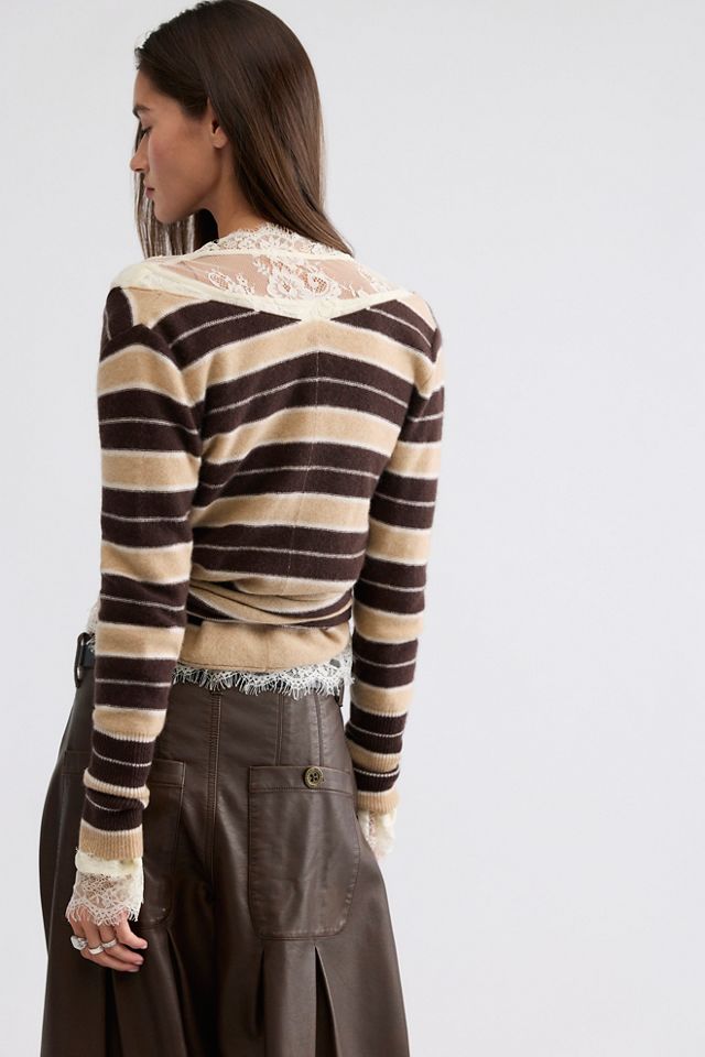 Cashmere Striped Reversible Wrap V-Neck Sweater #3