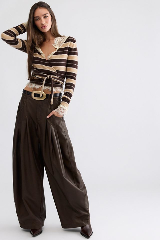 Cashmere Striped Reversible Wrap V-Neck Sweater #2