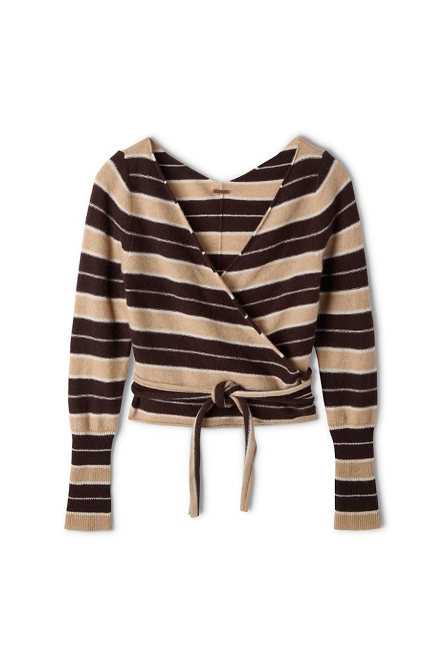 Cashmere Striped Reversible Wrap V-Neck Sweater #7