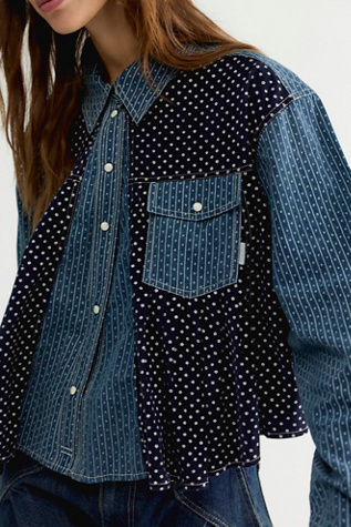 Женский топ We The Free Kyoto Printed Button Down Top, цвет: Небесно-голубой комбинированный — фото 4