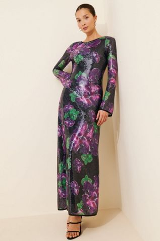 The Wolf Gang Lenee Sequin Long Sleeve Maxi Dress