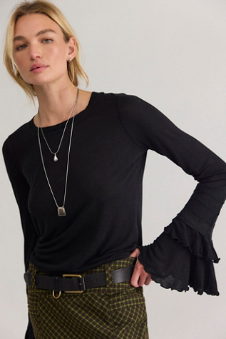 Женский топ Free People Elisa Long Sleeve Top, цвет: Чёрный — фото 3