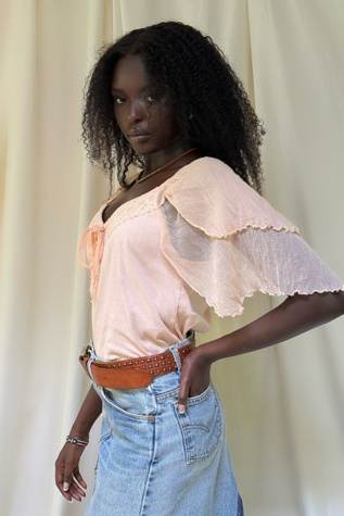 Y2K Sheer Flutter Sleeve Shirt Selected By Afterlife Boutique
