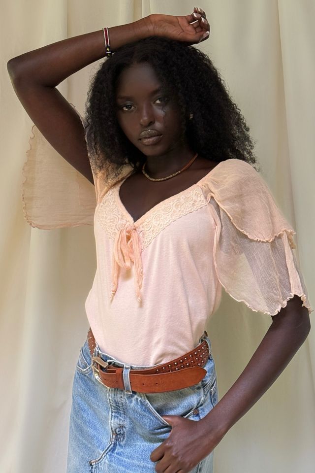 Y2K Sheer Flutter Sleeve Shirt Selected By Afterlife Boutique #1