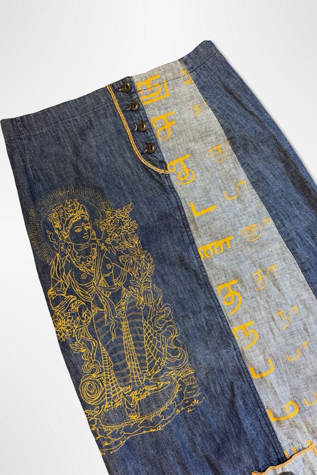 Y2K Euro Patchwork Denim Graphic Midi Skirt Selected By Ritual Vintage #2