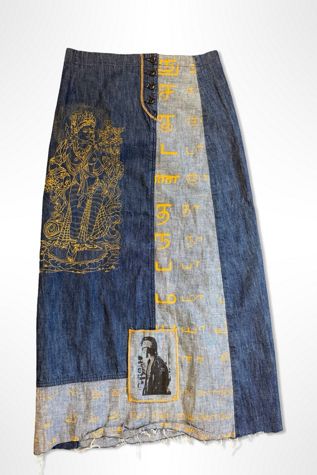 Y2K Euro Patchwork Denim Graphic Midi Skirt Selected By Ritual Vintage
