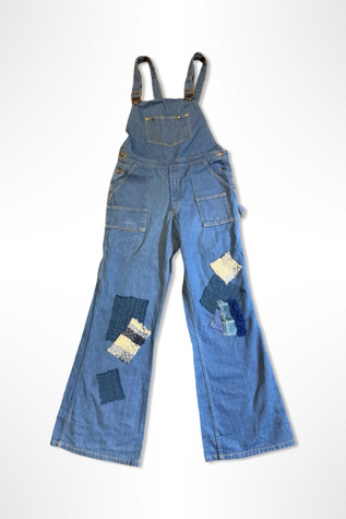 1970s Denim Custom Patchwork Flare Overalls Selected By Ritual Vintage