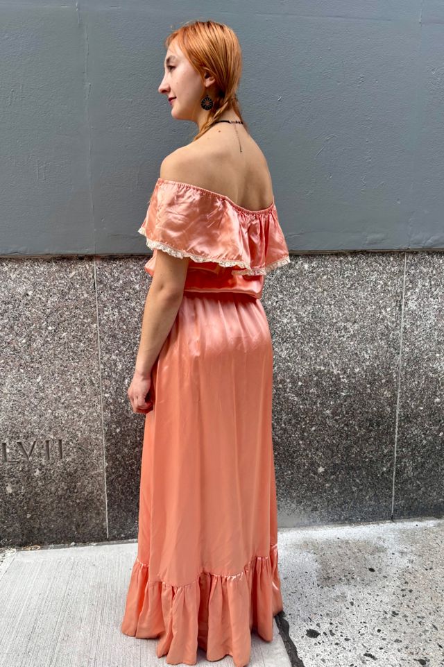 Vintage 1970’s Coral Satin Gown Selected by Nomad Vintage #1