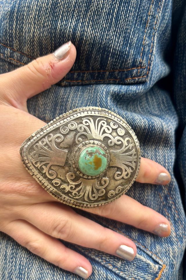 Vintage Ethnic Silver & Turquoise Teardrop Ring Selected by Nomad Vintage #1
