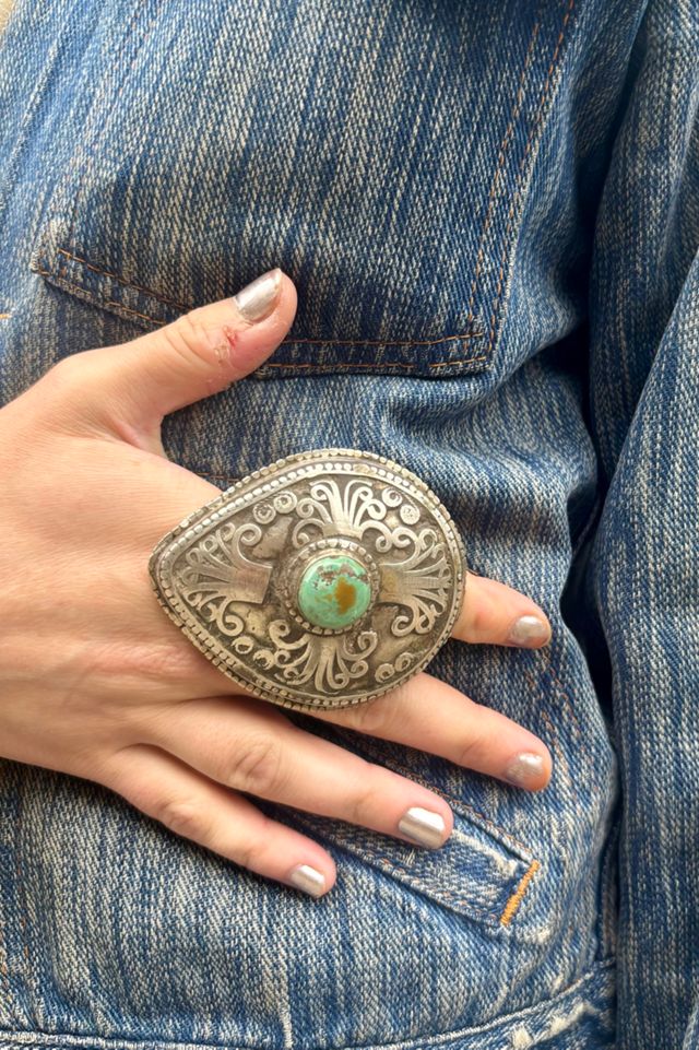 Vintage Ethnic Silver & Turquoise Teardrop Ring Selected by Nomad Vintage #3