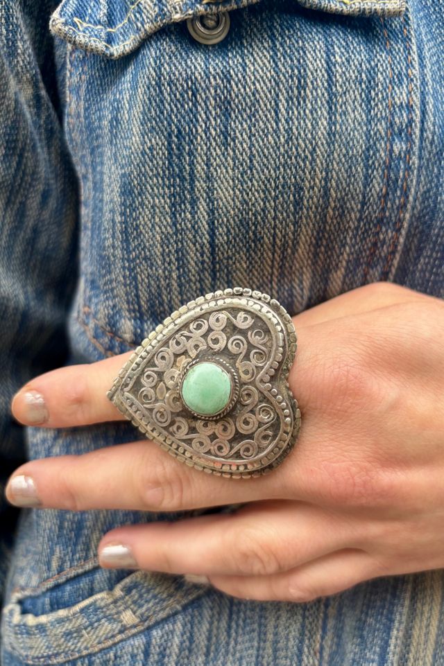 Vintage Ethnic Silver & Turquoise Heart Ring Selected by Nomad Vintage #1