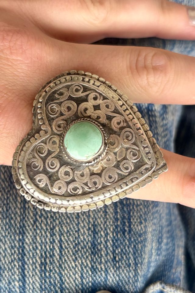 Vintage Ethnic Silver & Turquoise Heart Ring Selected by Nomad Vintage #3