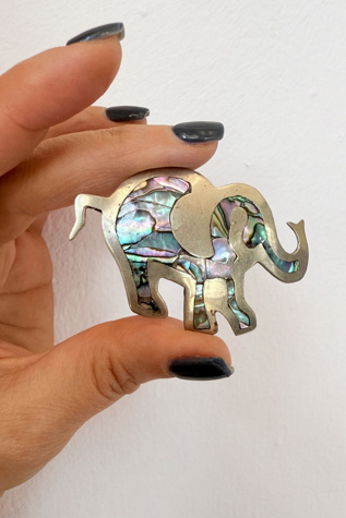 Vintage Alpaca Mexico Abalone Shell Elephant Brooch Selected by MARMALADE