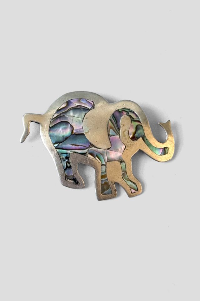 Vintage Alpaca Mexico Abalone Shell Elephant Brooch Selected by MARMALADE #1
