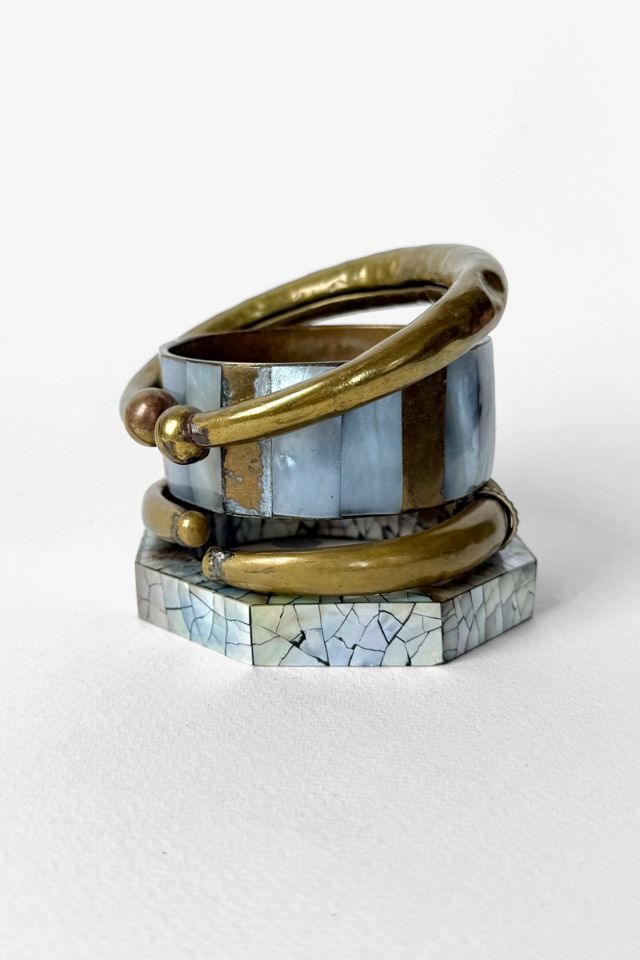 Vintage Boho Shell Brass Vintage Bangles Stack of 4 Selected by MARMALADE #1