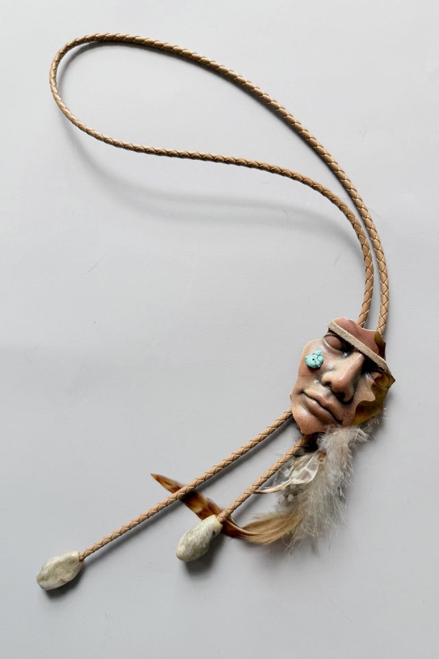 Vintage Ceramic and Feather Tearful Bolo Tie Selected by MARMALADE #1