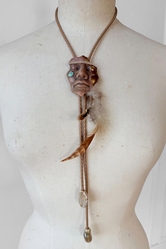 Vintage Ceramic and Feather Tearful Bolo Tie Selected by MARMALADE #3