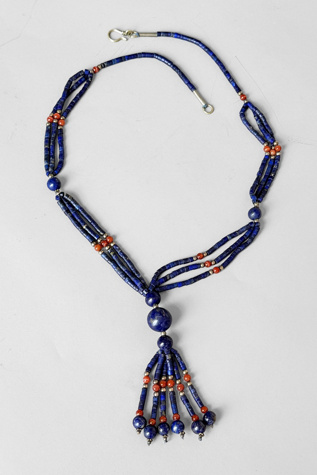 Vintage Lapis Boho Beaded Fringe Necklace Selected by MARMALADE