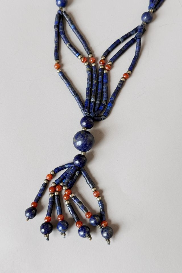 Vintage Lapis Boho Beaded Fringe Necklace Selected by MARMALADE #2