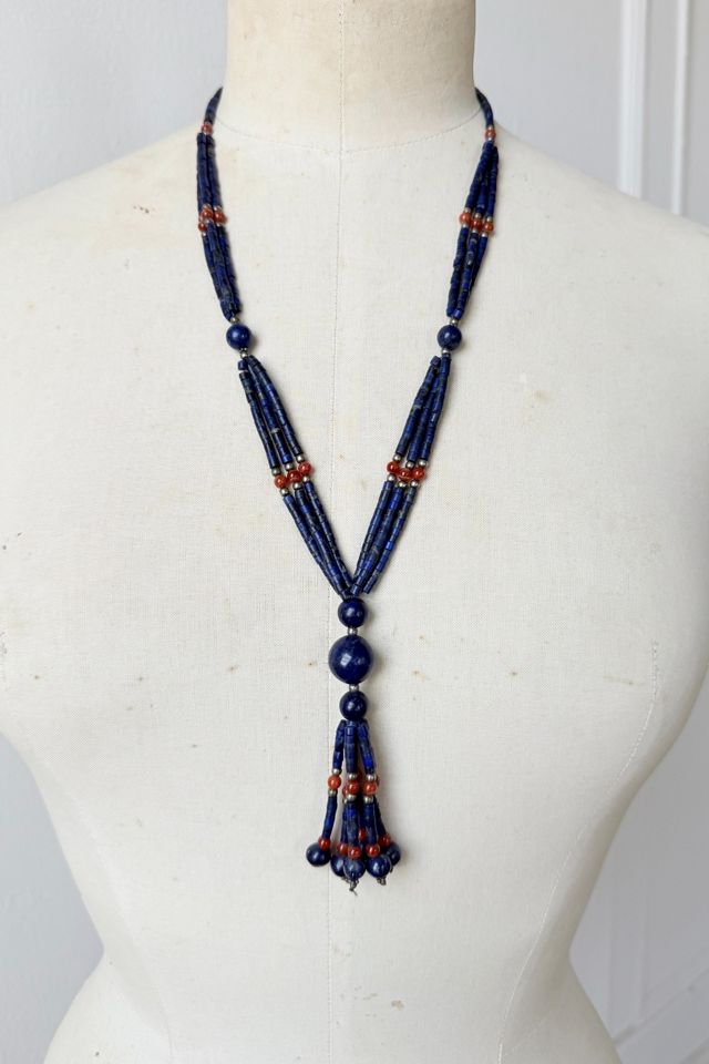 Vintage Lapis Boho Beaded Fringe Necklace Selected by MARMALADE #3