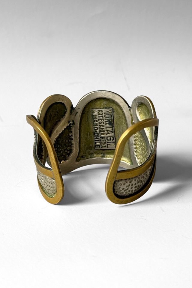 Vintage 80s Boho Signed Artisan Brass Cuff Selected by MARMALADE #3